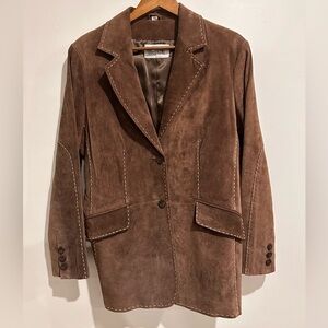 GUILLAME 100% Genuine Leather Brown Contrast Stitch Western Long Coat Size L